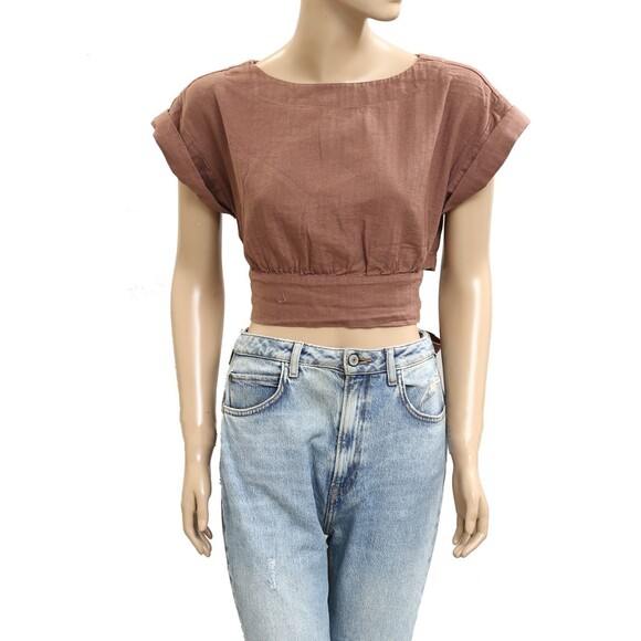 Free People Free-Est Feelin' Free Cropped Blouse Top Boat Neck Cutout XS 283538 - Picture 5 of 9